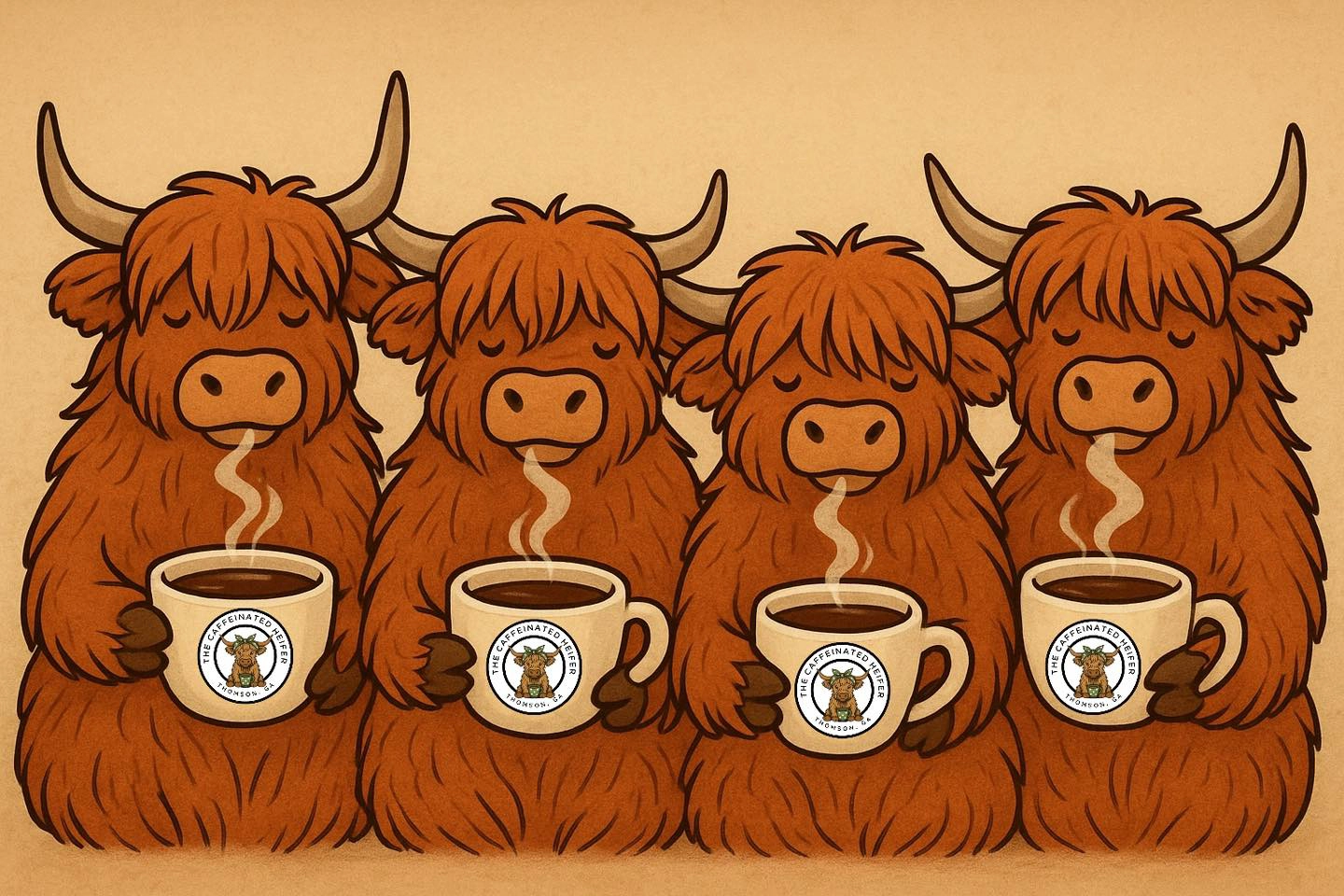 Highland cows with coffee